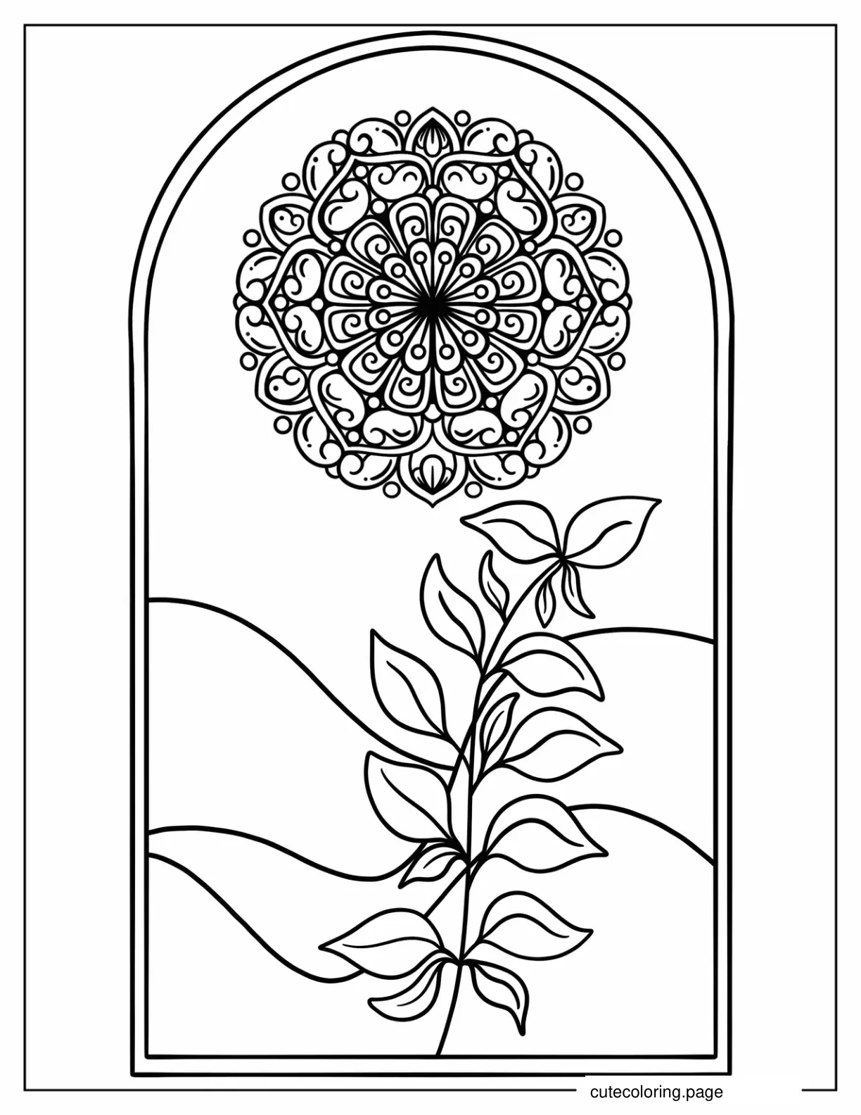 Boho Arch With Mandala And Plant Coloring Page coloring page