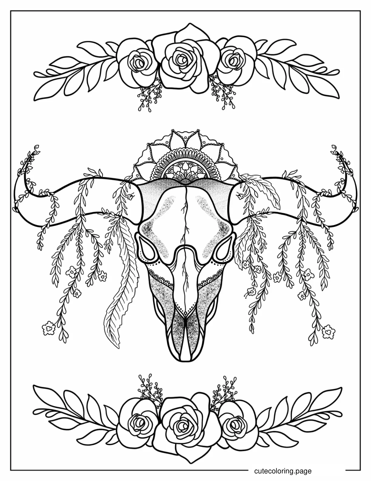 Boho Bull Skull With Flower Mandala coloring page