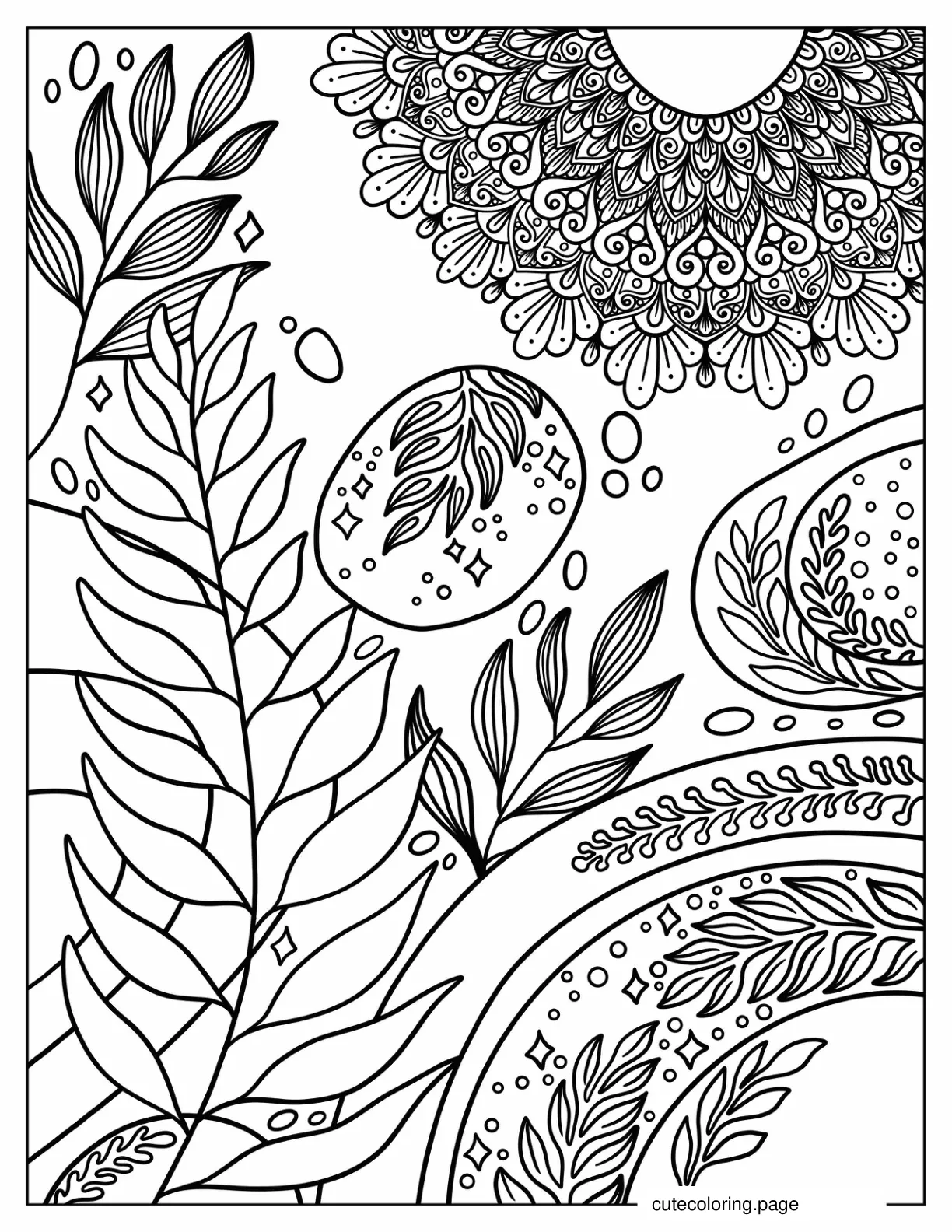 Boho Mandala Design With Leaves Coloring Page coloring page