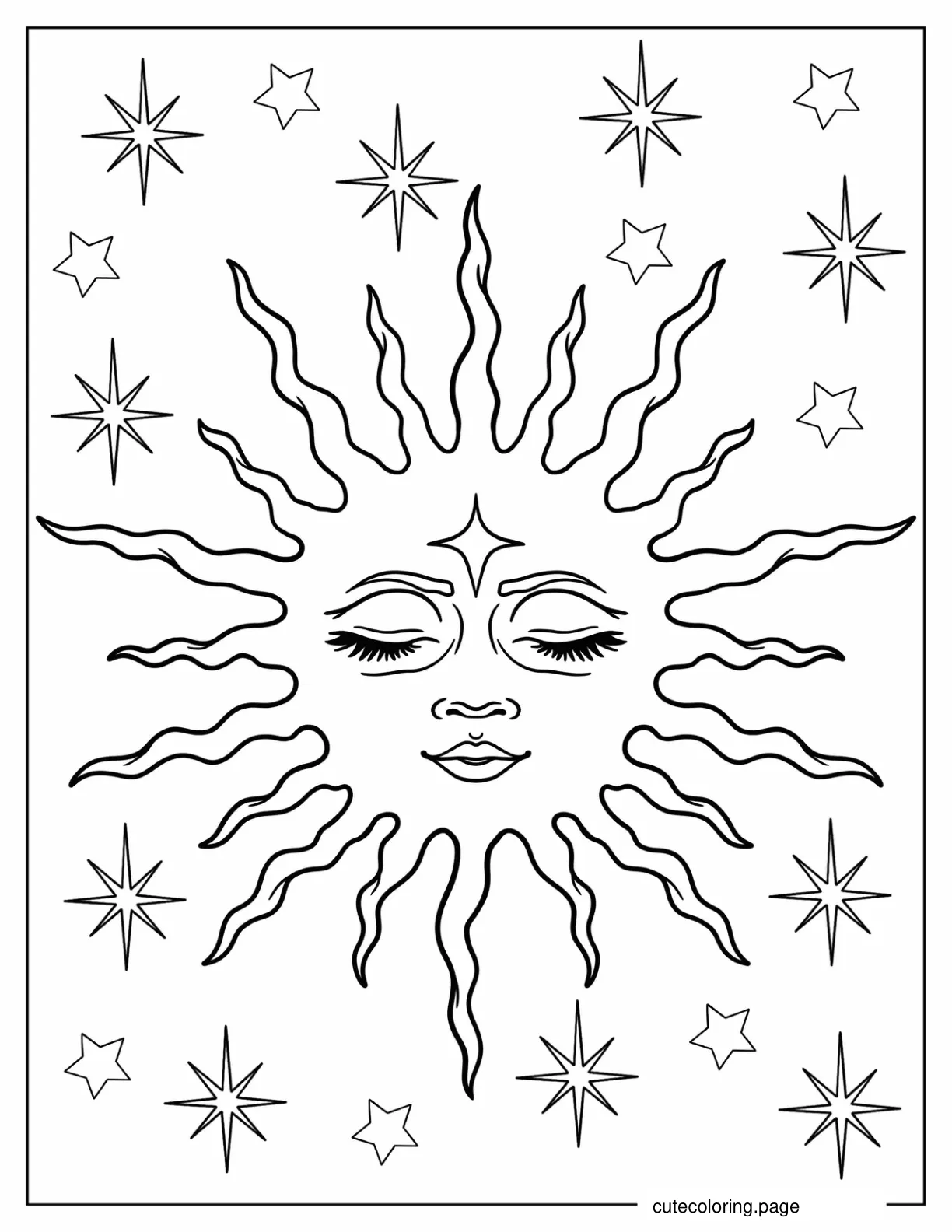 Boho Sun With Face Coloring Page coloring page