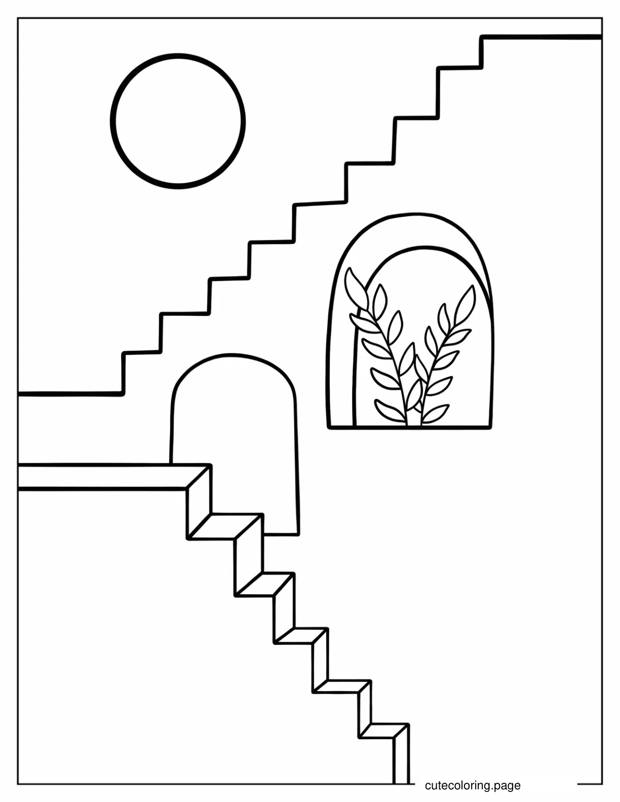 Simple Boho Stairs Arches And Sun Design coloring page