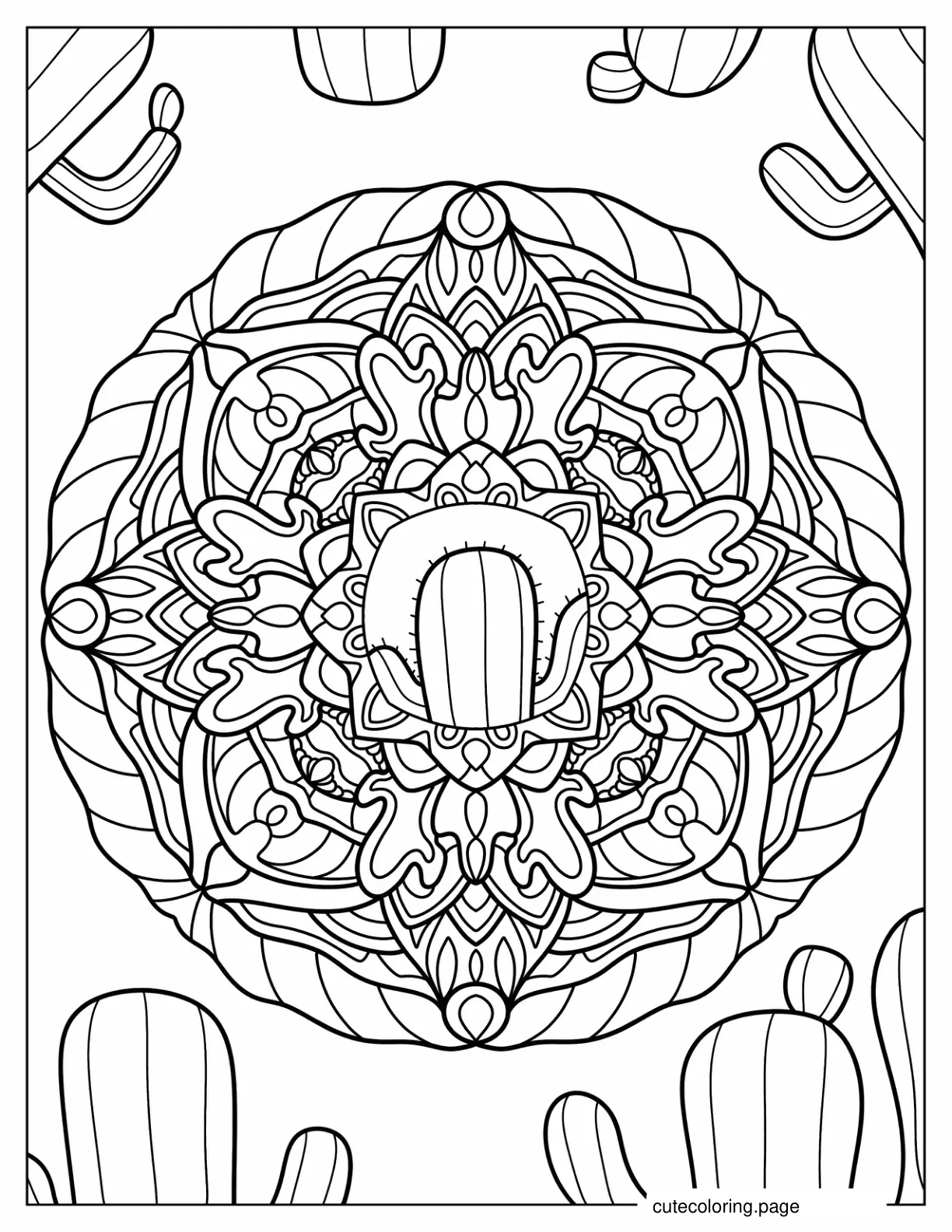 Abstract Cactus Mandala coloring page