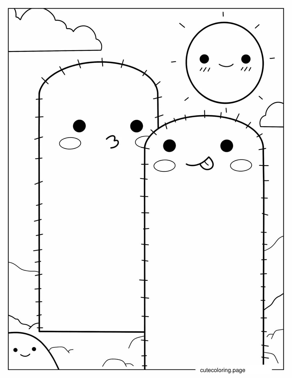 Easy Kawaii Cactus Coloring Page coloring page