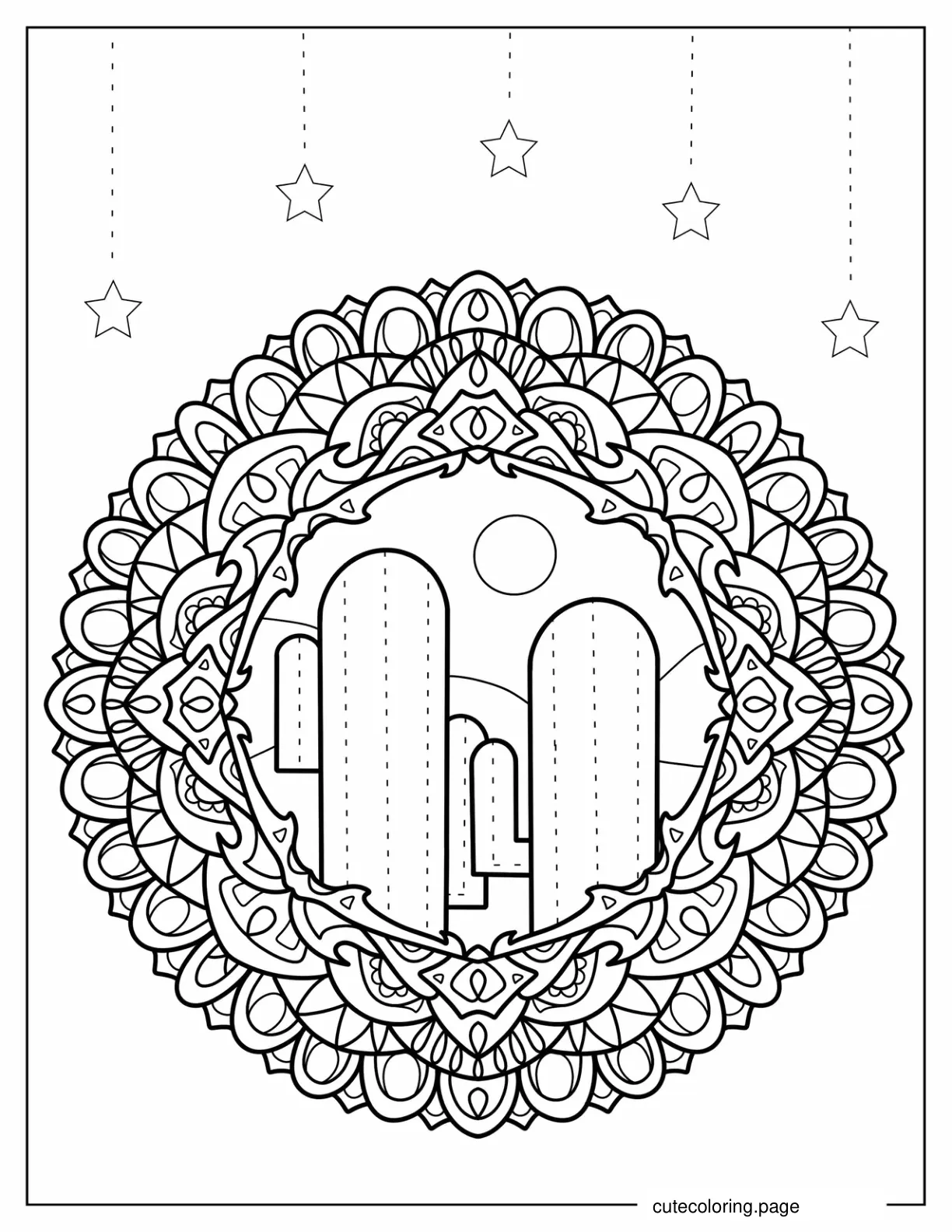 Simple Cactus Mandala Coloring Page For Adults coloring page