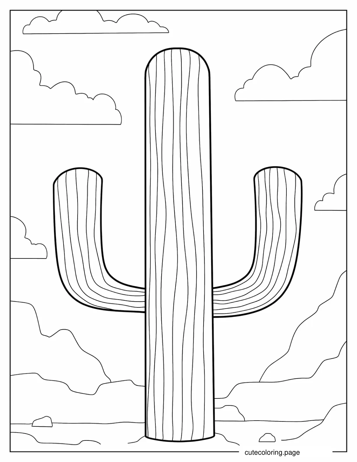 Simple Outline Of a Saguaro Cactus To Color coloring page