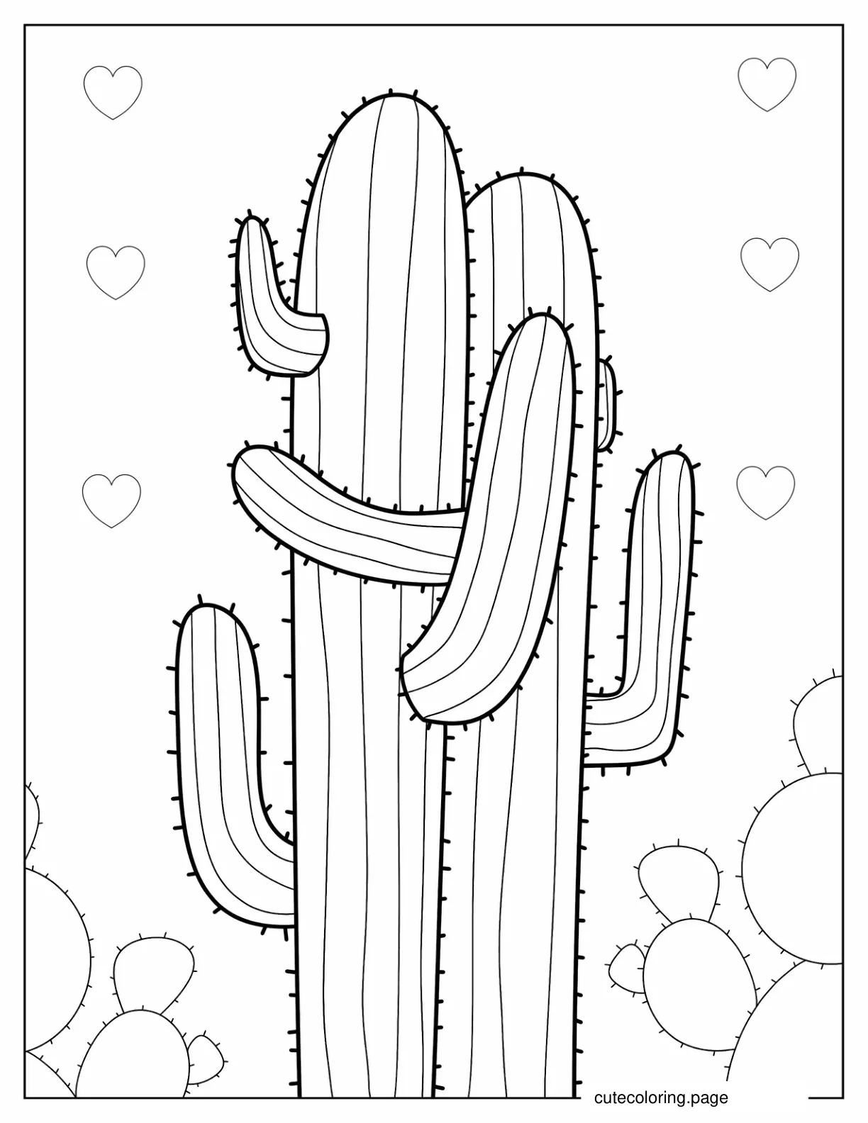 Two Desert Cactus Hugging coloring page