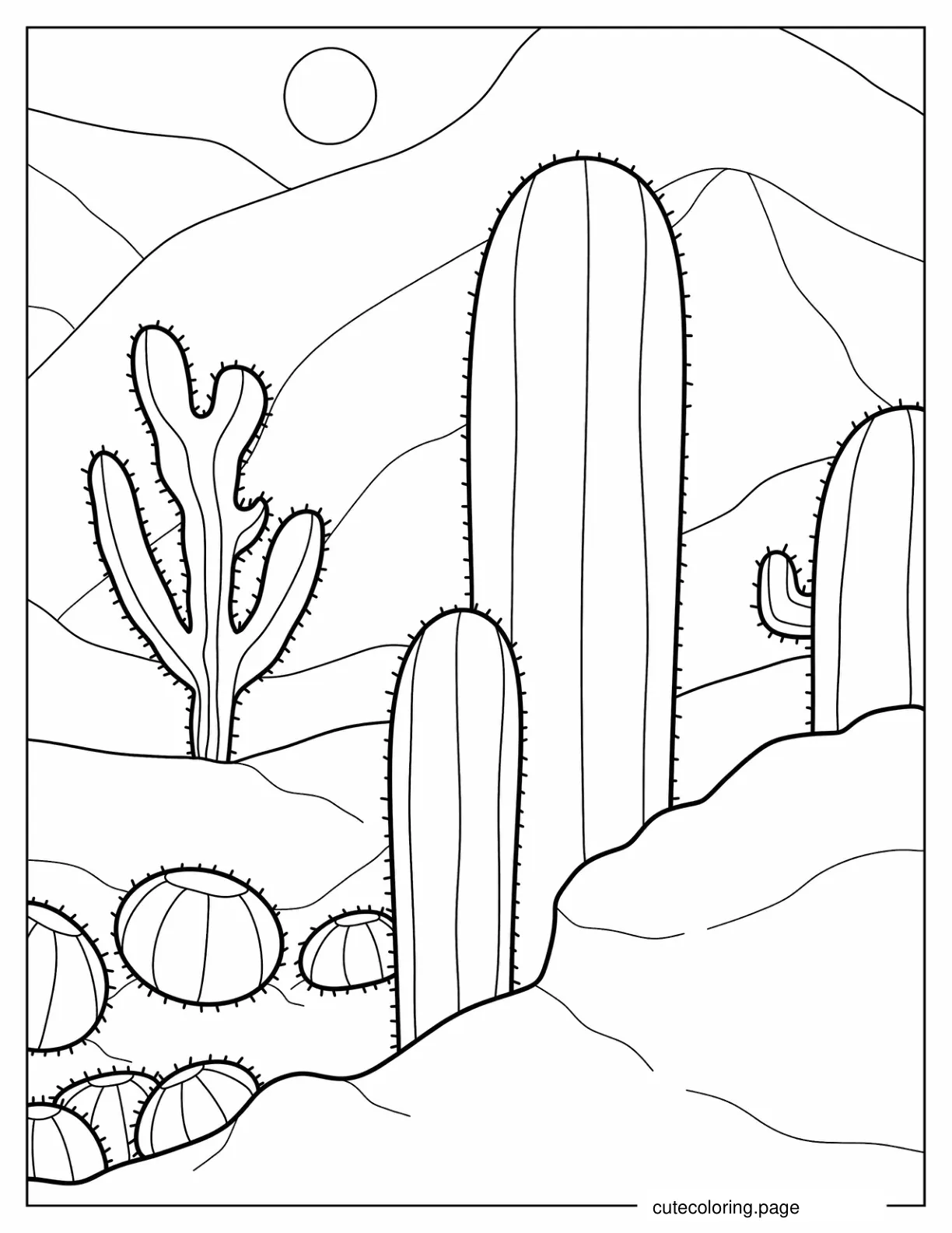 Various Cactus In Arizona Dessert To Color coloring page