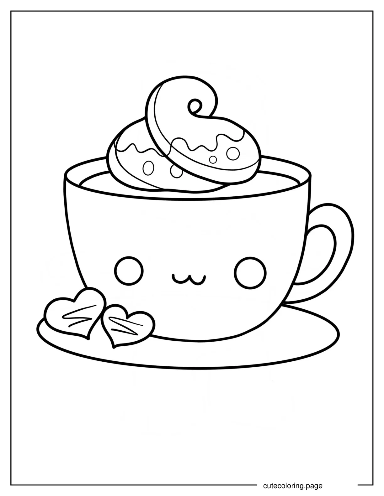 Coffee With Whipped Cream And Syrup In Cute Cup Coloring Sheet coloring page