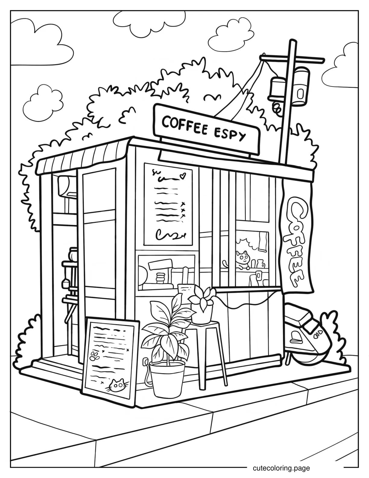 Cozy Coffee Shack Coloring Sheet coloring page