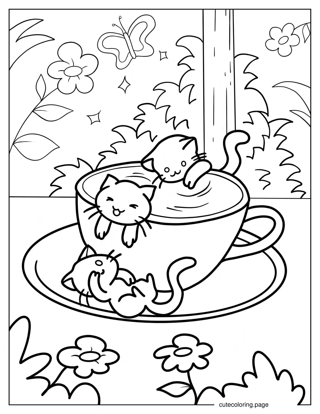 Cute Kittens Swimming In Coffee Cup Coloring Page coloring page