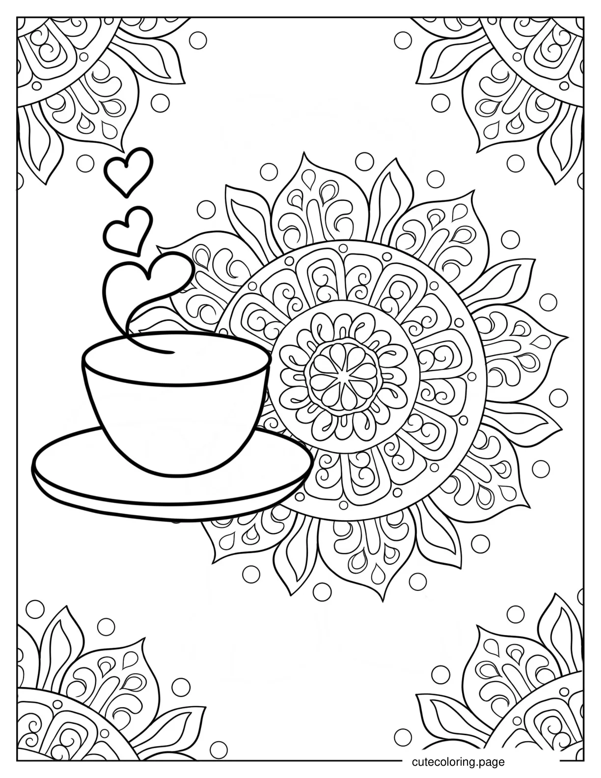 Easy Coffee Mandala Coloring Sheet coloring page