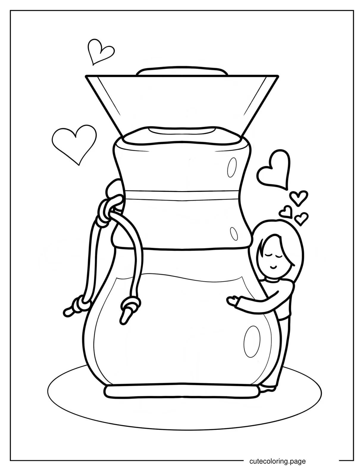 Easy Woman Hugging Coffee Maker Coloring Page For Kids coloring page