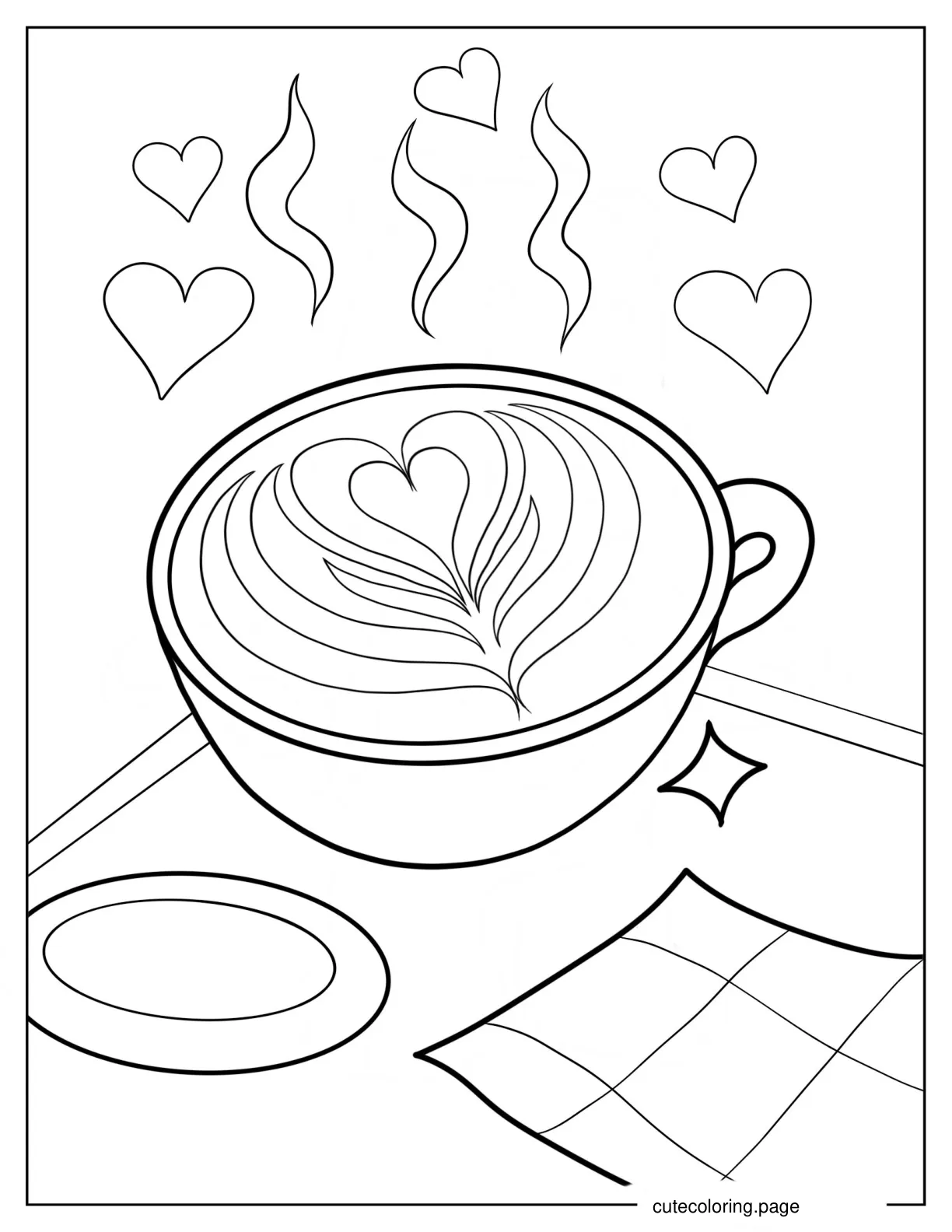 Heart Coffee Art Coloring Page For Kids coloring page