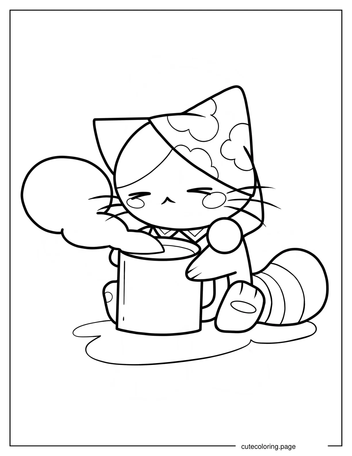 Kawaii Kitten Holding A Steaming Cup Of Coffee Coloring Page coloring page