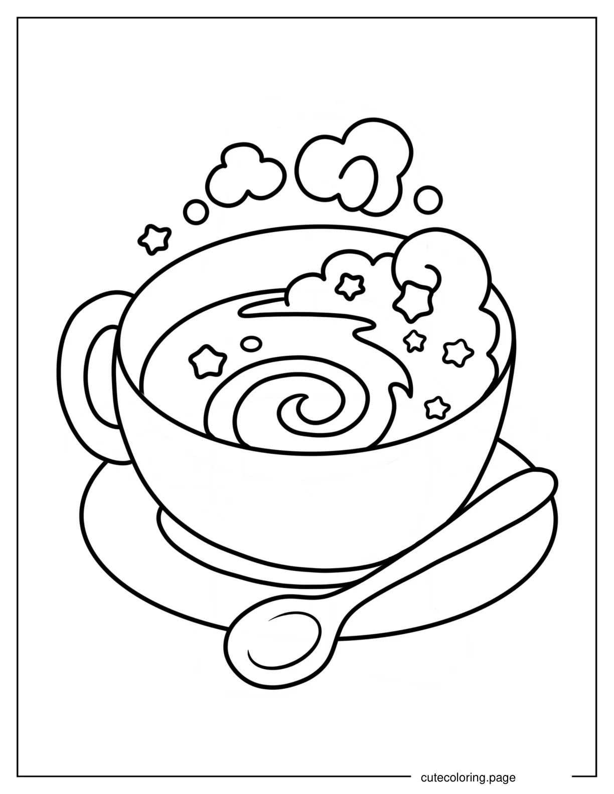 Magical Coffee Cup With Clouds And Stars coloring page