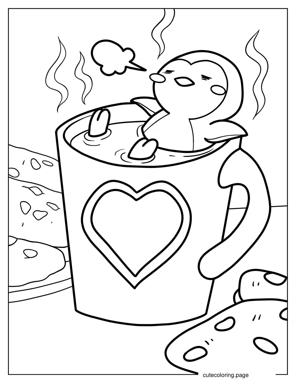 Penguin Bathing In Hot Coffee Coloring Page coloring page