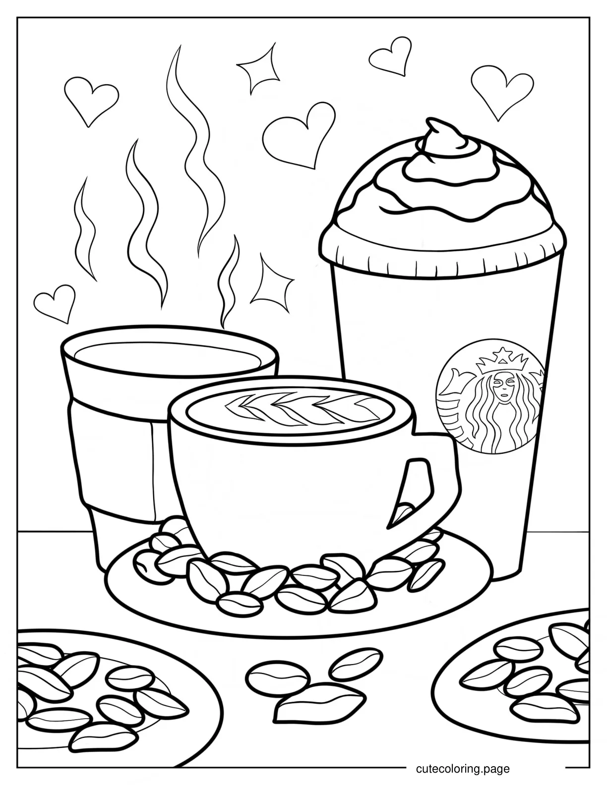 Realistic Starbucks Frappe And Hot Coffee Coloring Page coloring page