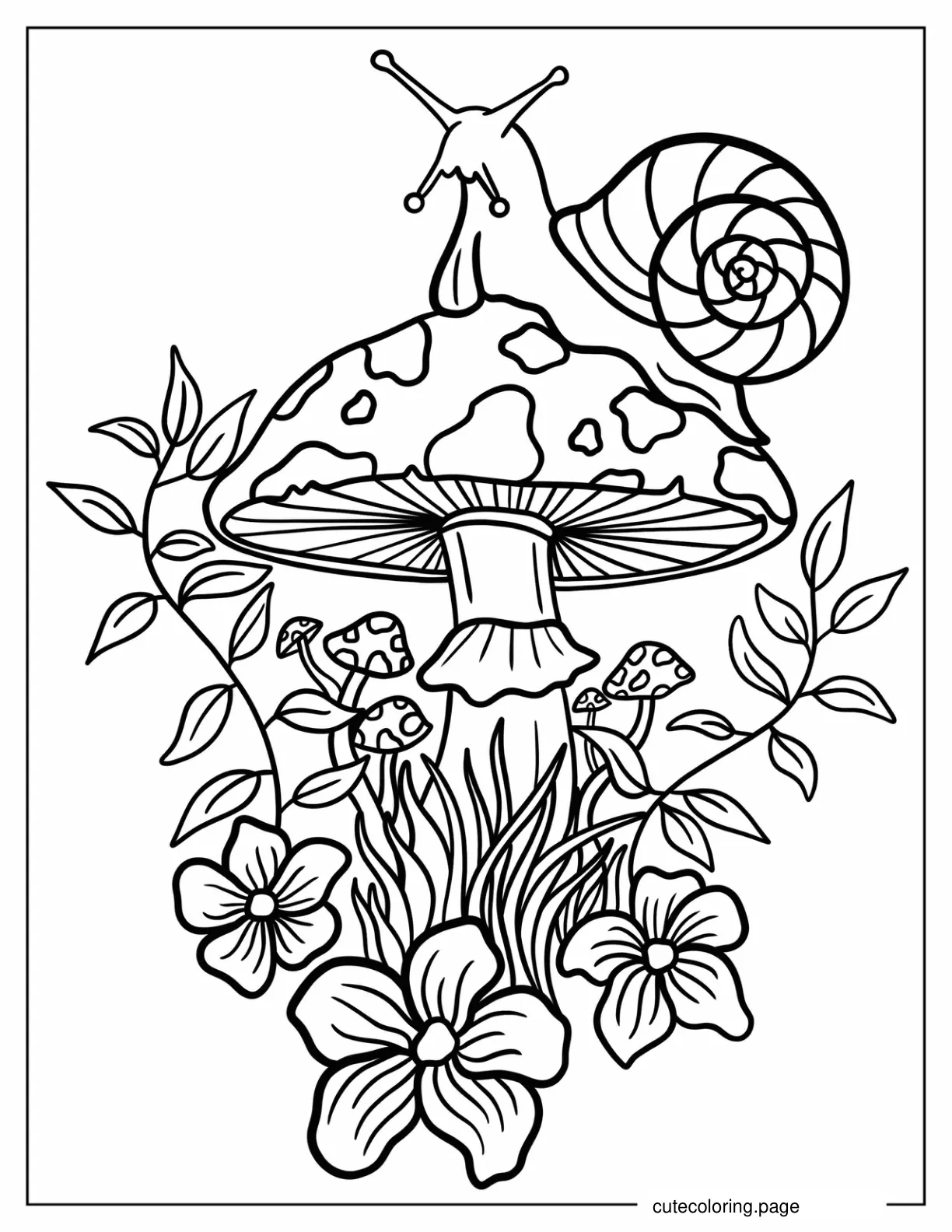 Snail On Top Of Large Mushroom Coloring Sheet coloring page