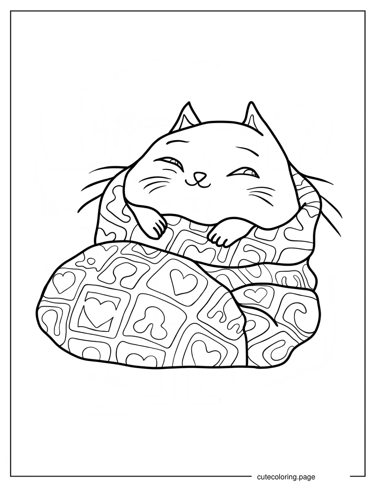 Easy Cozy Cat Wrapped In Blankets Coloring Sheet For Kids coloring page