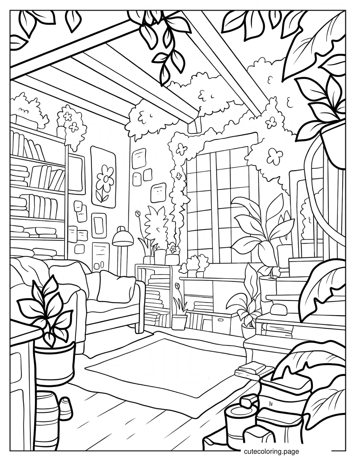 Realistic Cozy Living Room Coloring Page coloring page