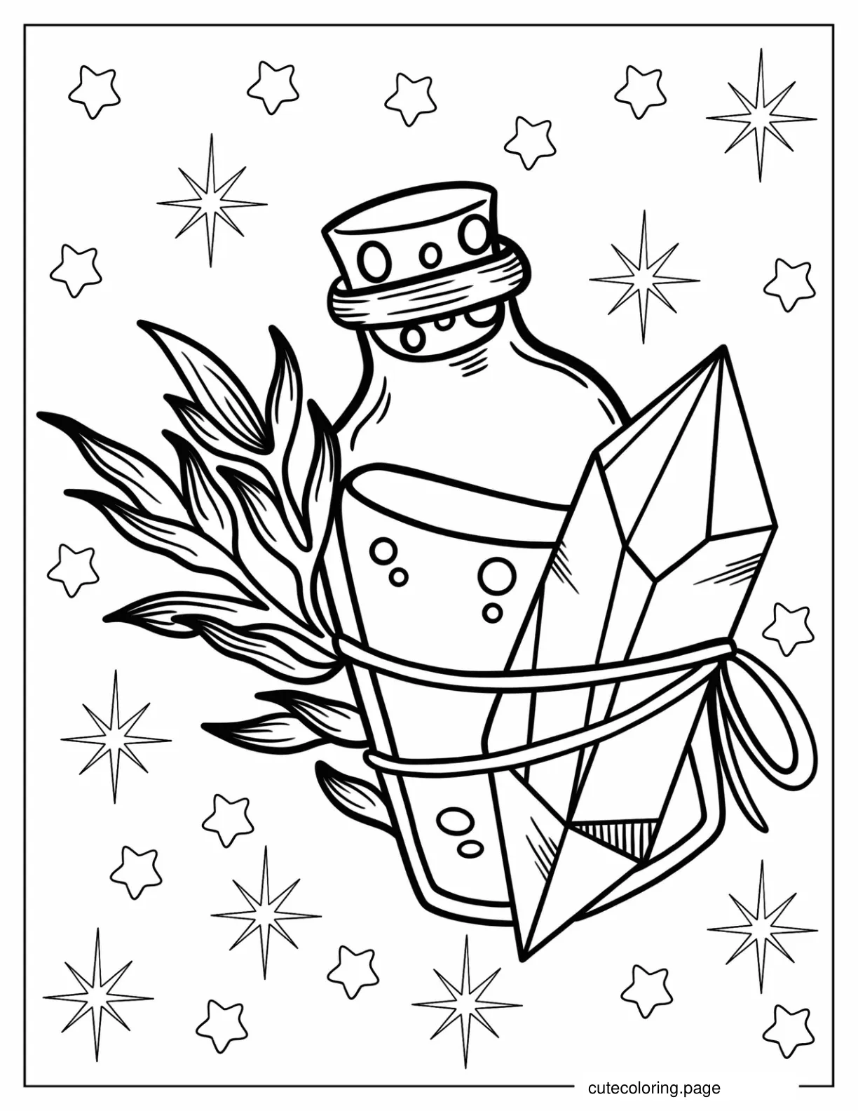 Bottled Potion With Crystal And Herb Coloring Sheet coloring page