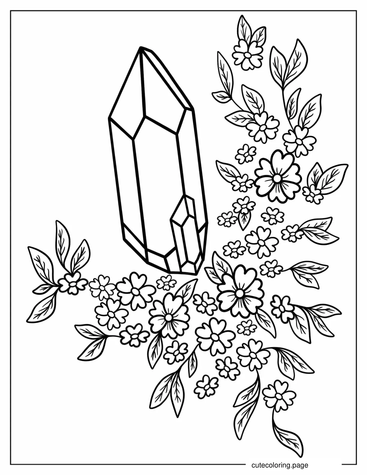 Crystal Surrounded By Flowers Coloring Page For Kids coloring page