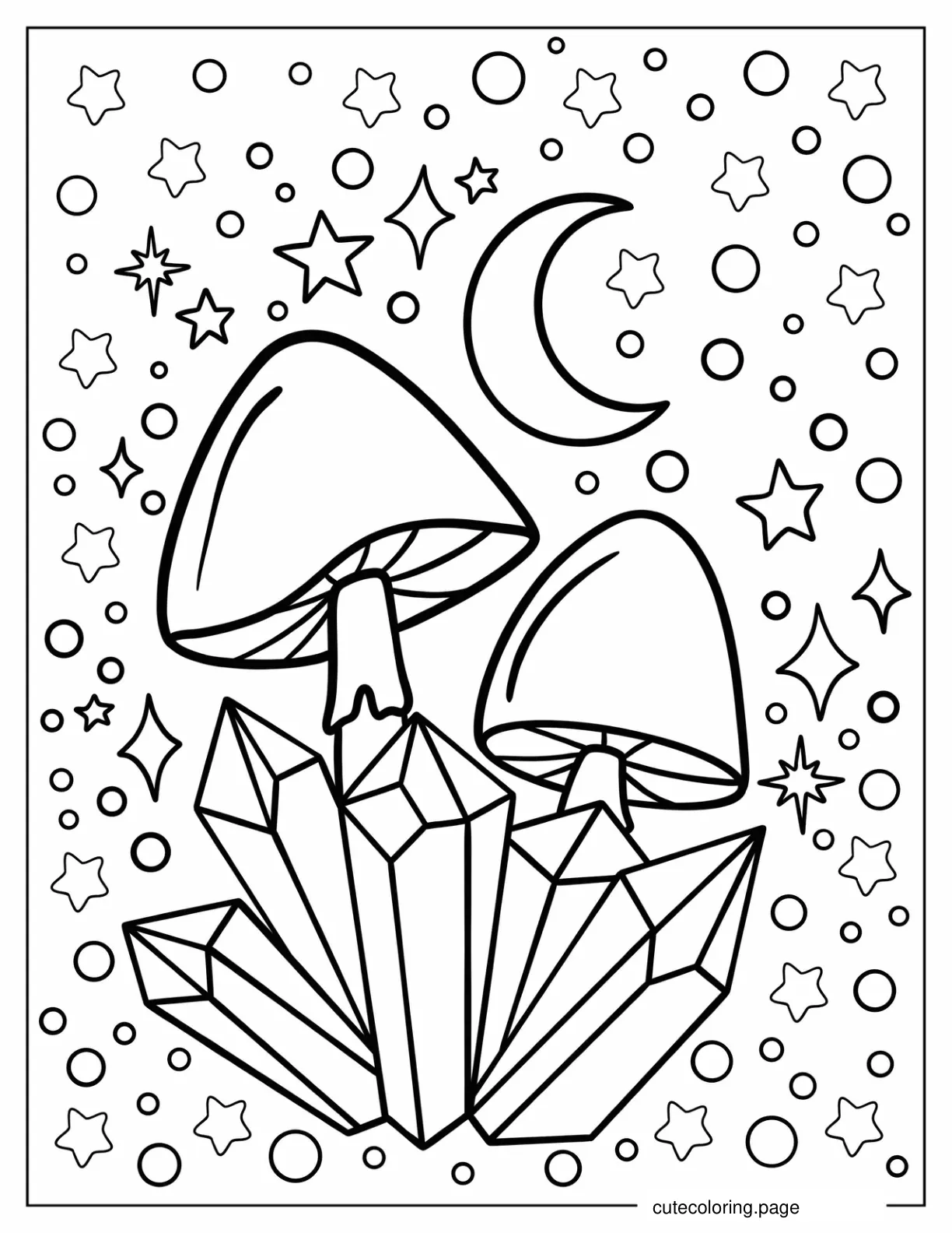 Crystals And Mushrooms Coloring Sheet For Kids coloring page