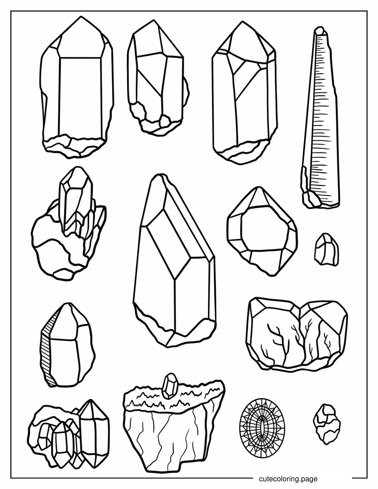 Easy Crystal Types Outline Coloring Sheet coloring page