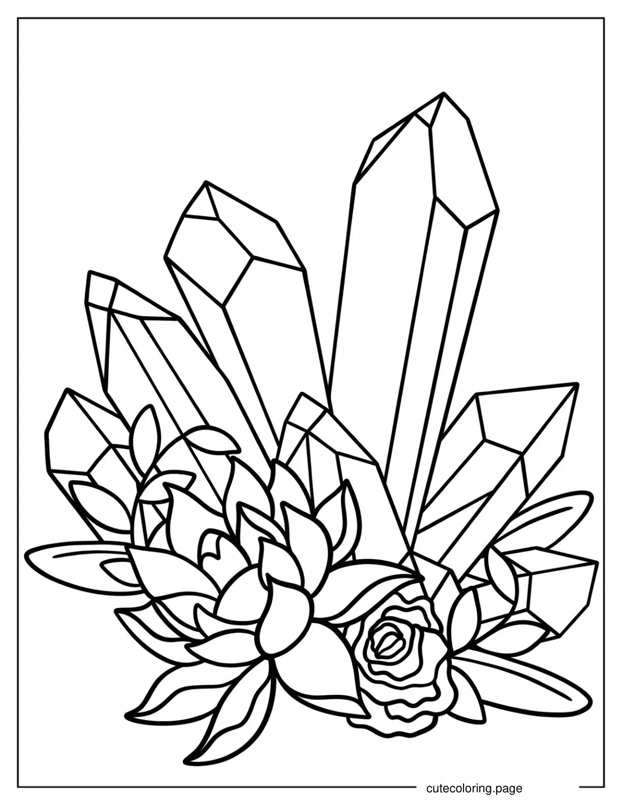 Easy Outline Of Crystals With Flowers Coloring Page coloring page