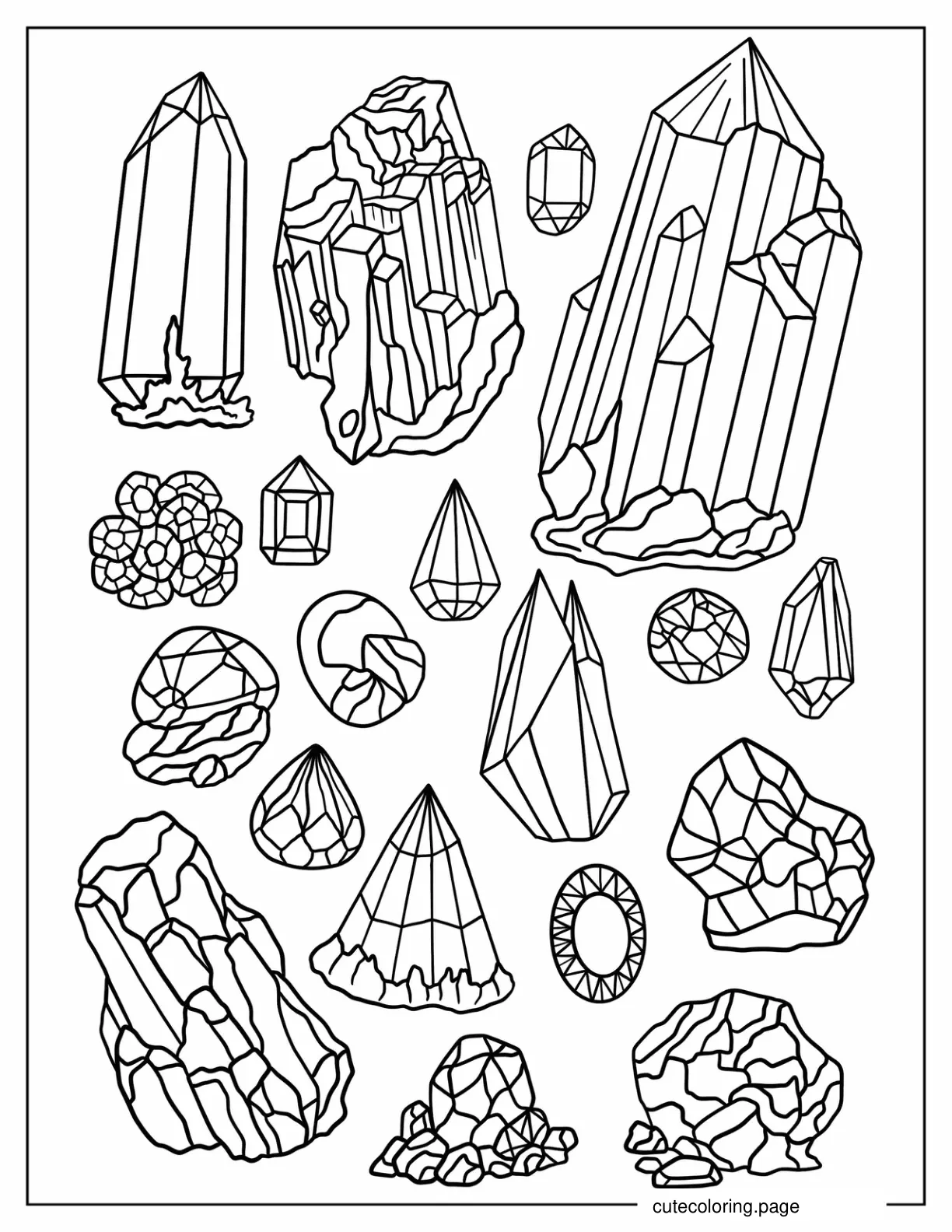 Multiple Types Of Crystals coloring page