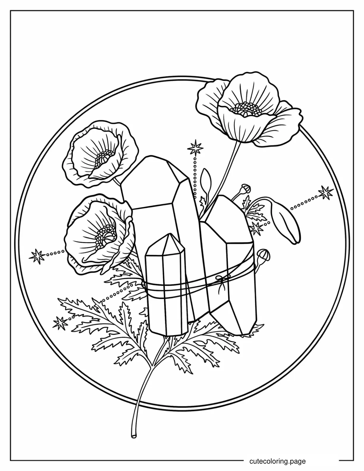 Simple Crystals Wrapped In String With Flowers coloring page