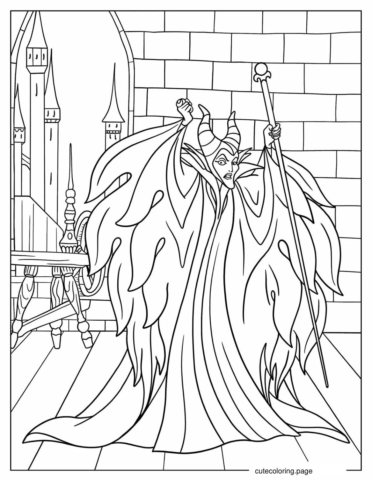 Angry Maleficent Outside Castle Disney Villain coloring page