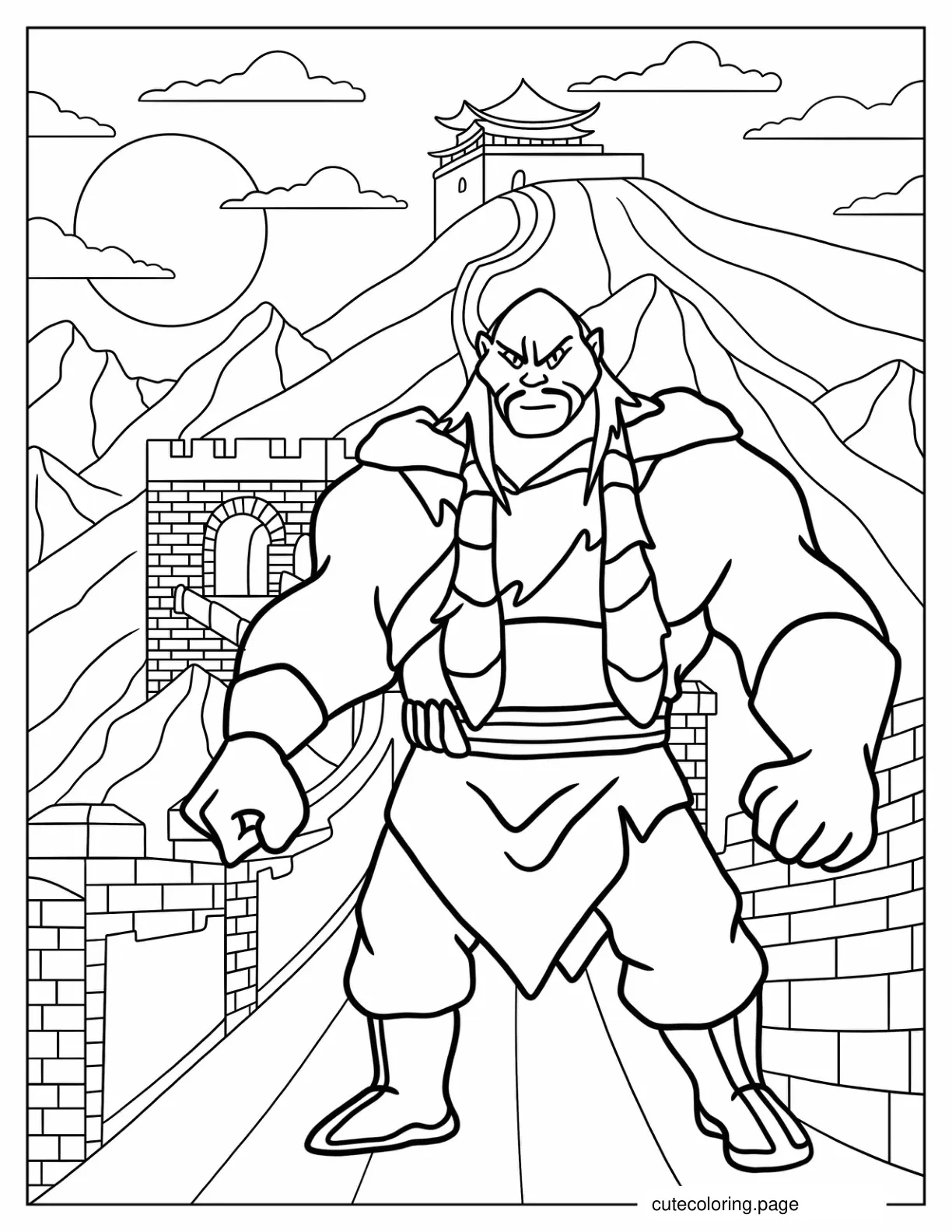 Disney Villain Shan Yu In Great Wall Of China coloring page