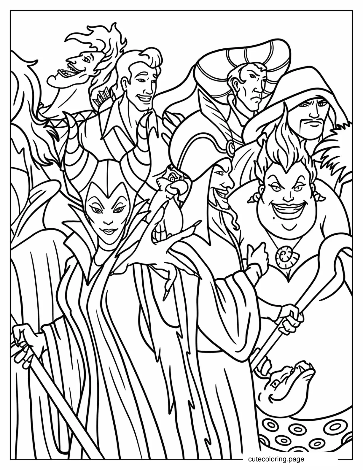 Disney Villains Maleficent Ursula Gaston Hades Claude And Shan Yu coloring page