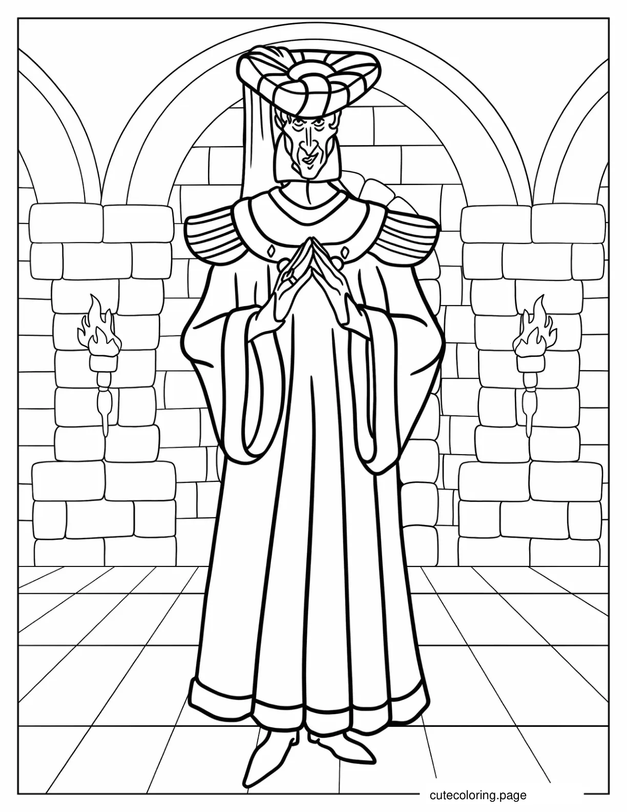 Evil Claude Frollo Disney Villain Coloring Sheet coloring page