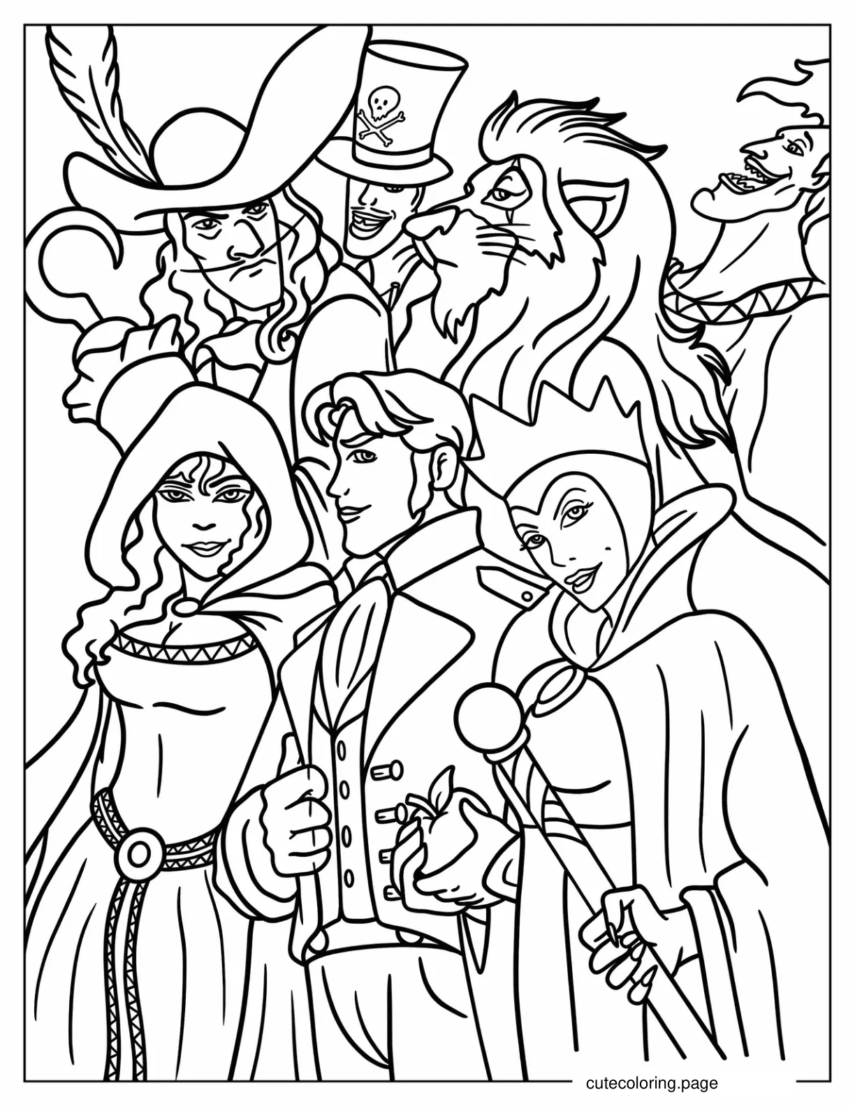 Hans Hades Scar Mother Gothel Captain Hook Dr. Facilier And Queen Grimhilde coloring page