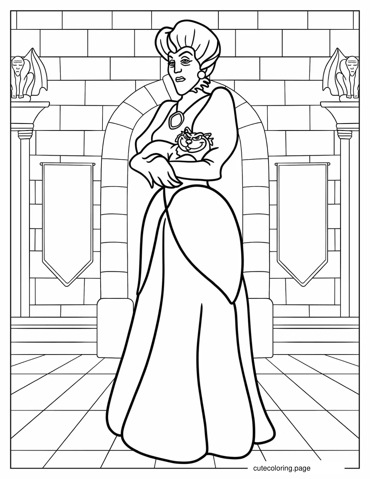 Lady Tremaine Carrying Cat Coloring Page coloring page