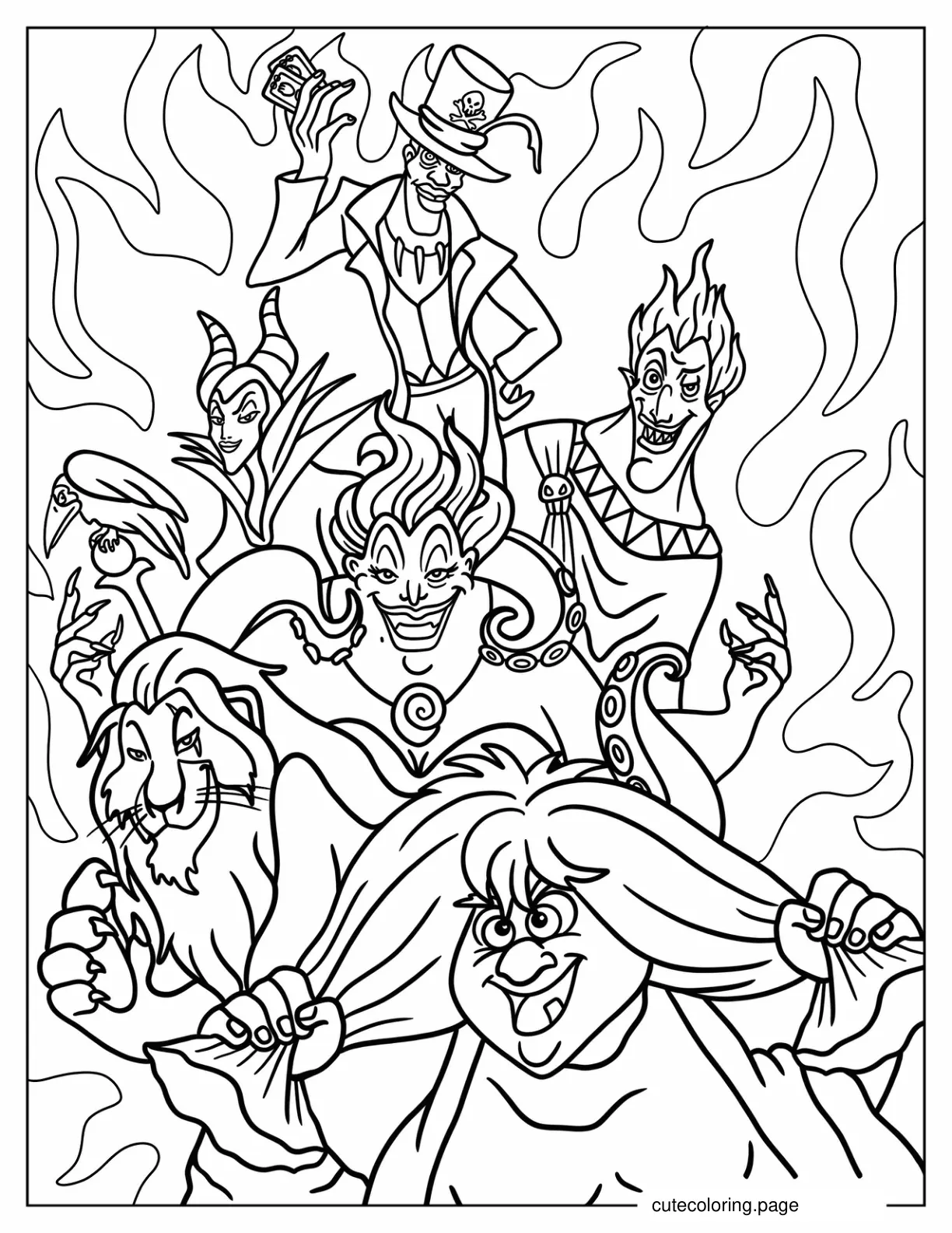 Madam Mim Scar Maleficient Ursula Hades And Dr. Facilier Disney Villains Coloring Page coloring page