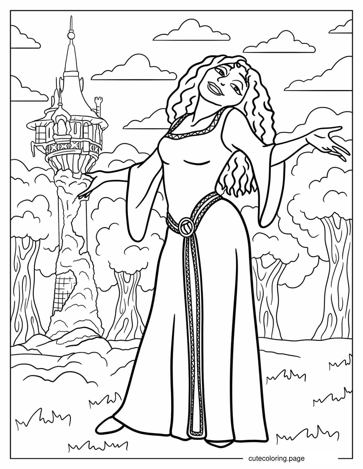 Mother Gothel Standing Outside Rapunzel_s Tower coloring page