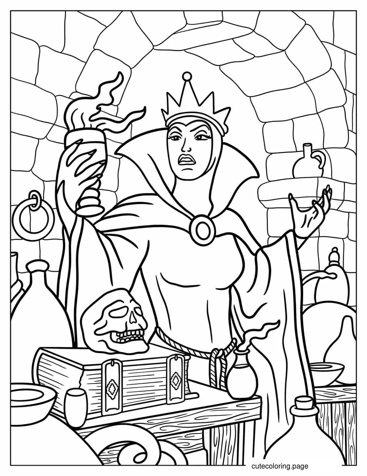 Queen Grimhilde Holding Goblet Disney Villain coloring page