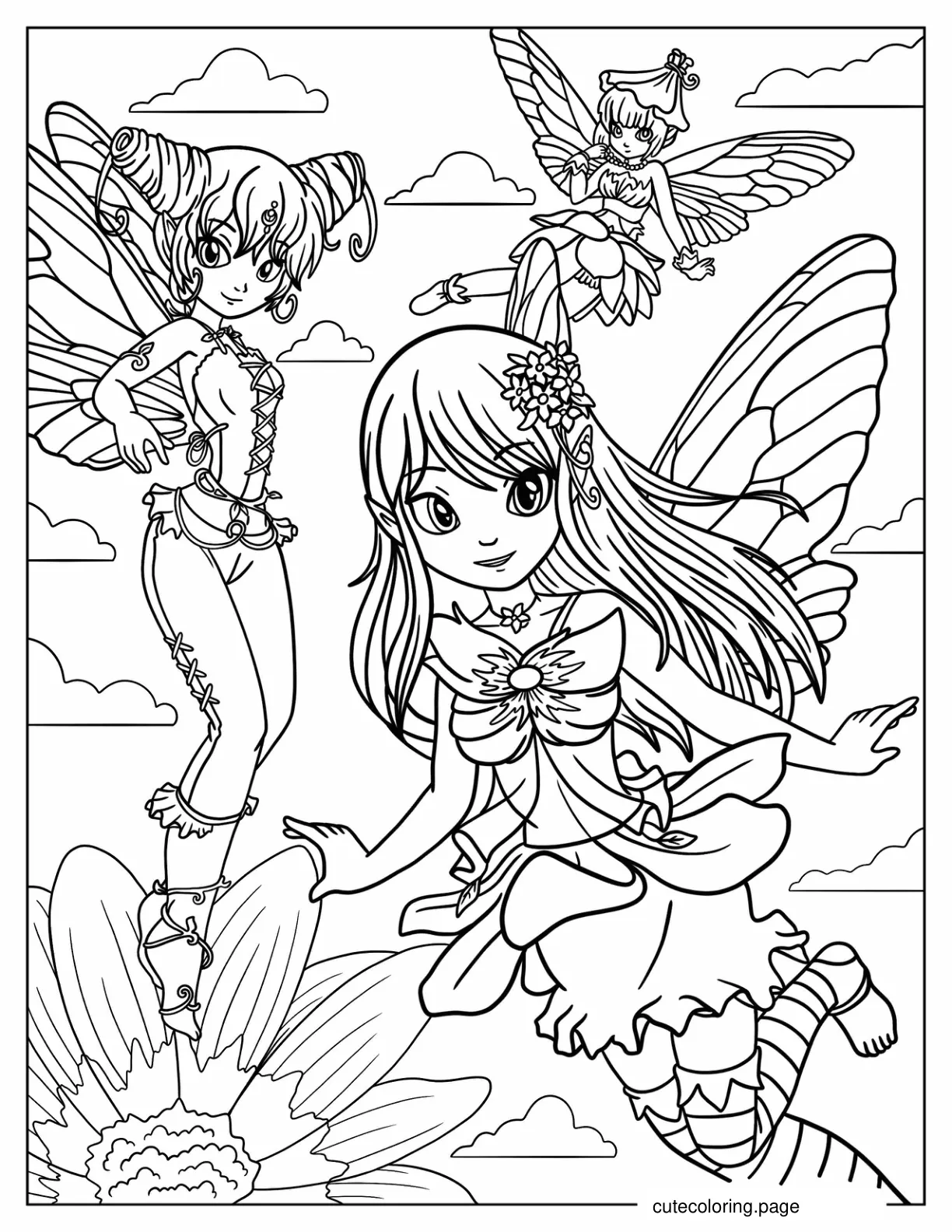 Anime Fairies In The Sky Coloring Page coloring page