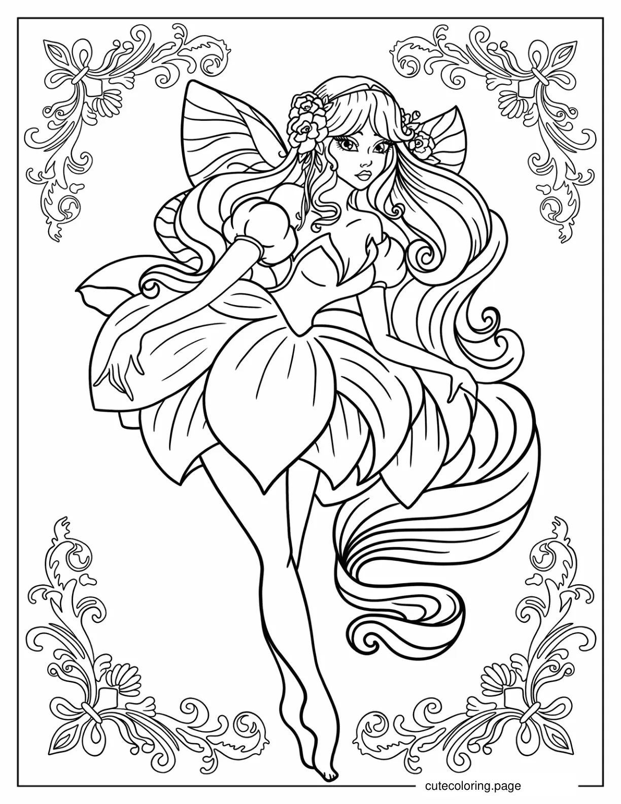 Beautiful Ballerina Fairy Coloring Page coloring page