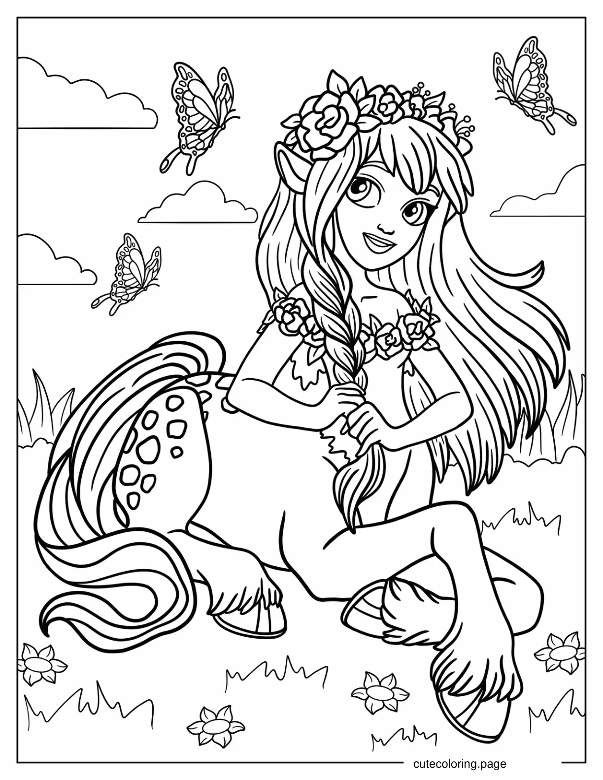 Centaurette Girl Braiding Hair Coloring Page coloring page