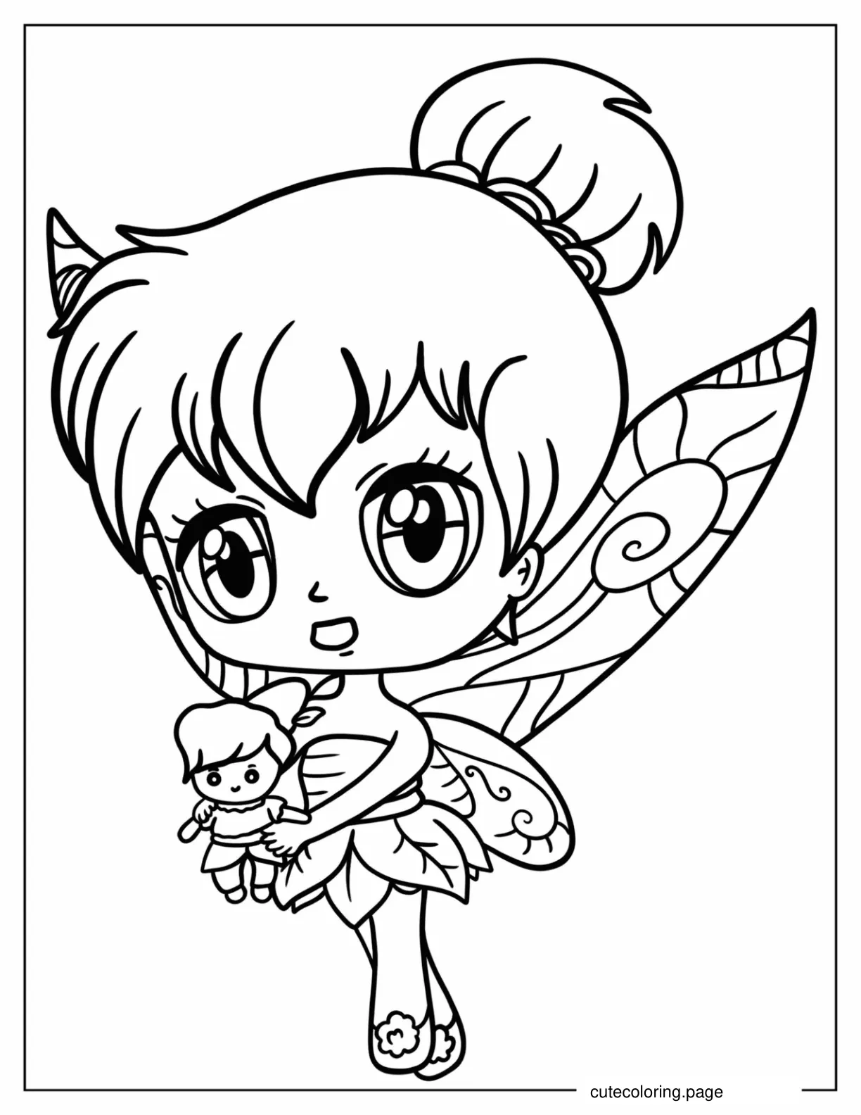 Chibi Tinker Bell Holding Peter Pan Doll coloring page