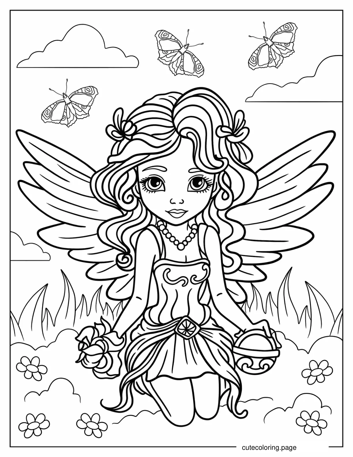 Cute Fairy Girl Holding Magical Orb Coloring Sheet coloring page