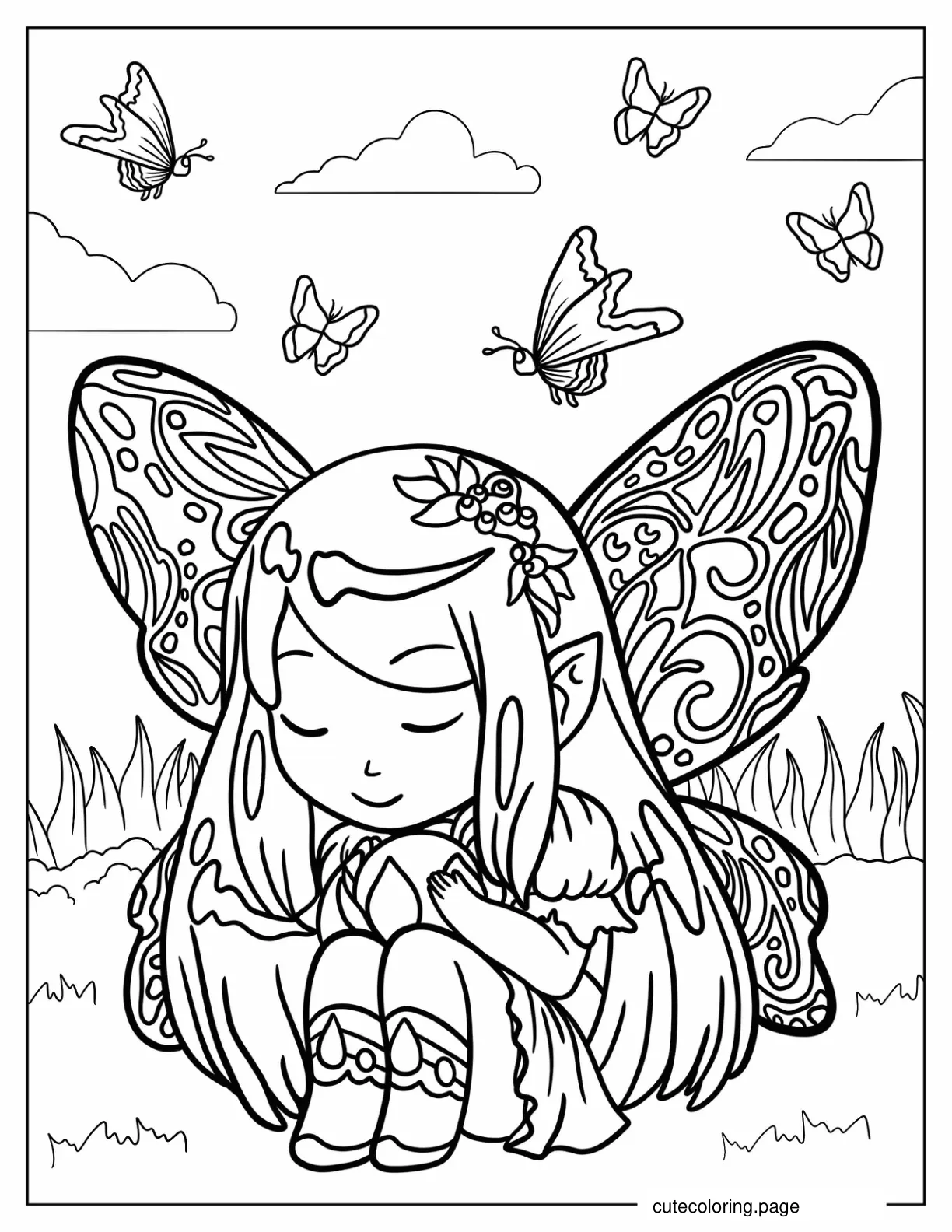 Detailed Sleeping Fairy Coloring Sheet coloring page