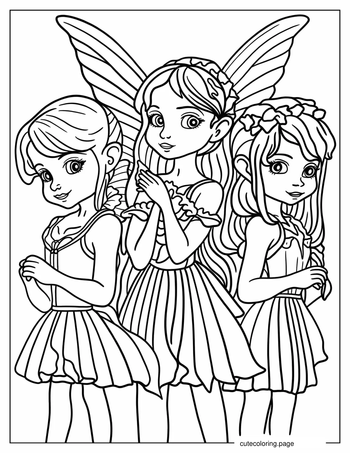 Three Young Fairies Coloring Page coloring page