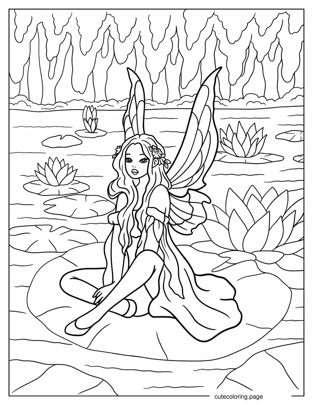 Water Fairy Sitting On Lily Pad Coloring Page coloring page