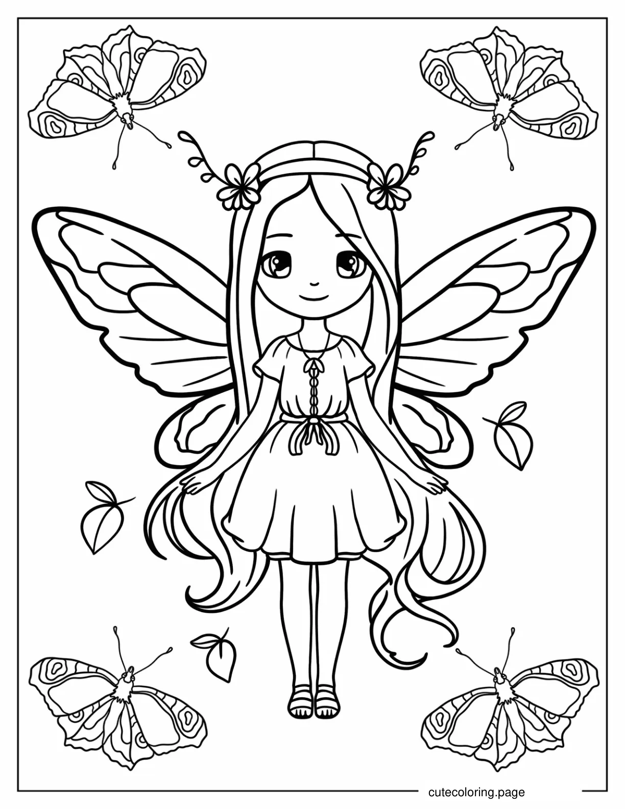 Young Fairy With Moth Wings Coloring Page coloring page