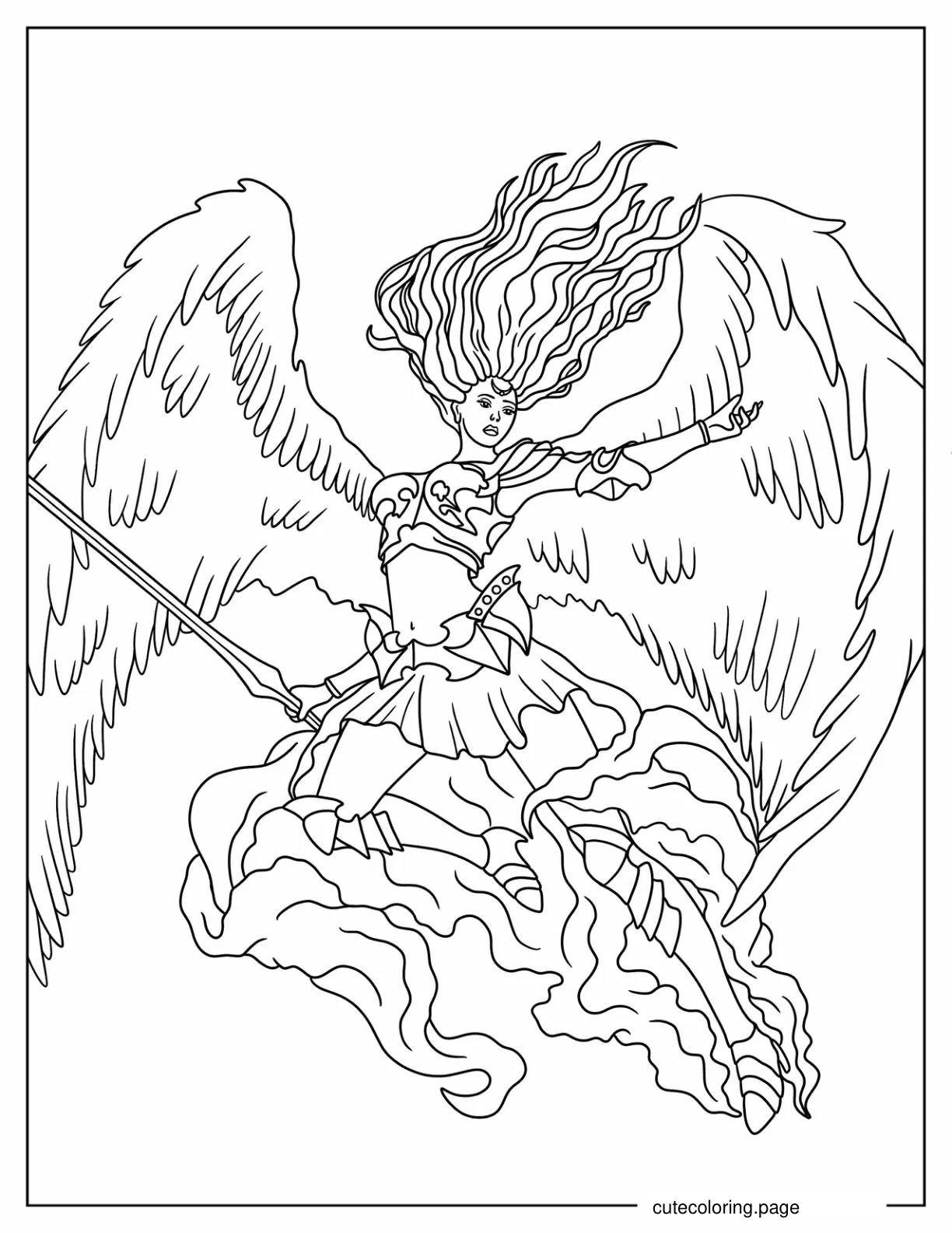 Fantasy Angel Warrior With Sword Coloring Sheet coloring page